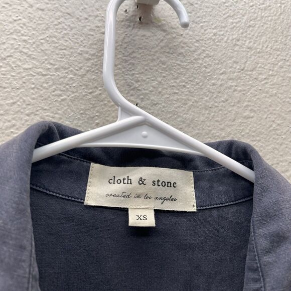 Cloth & Stone Anthropologie Size XS Gray Fringe Button Down Shirt Top Lyocell - Picture 2 of 4